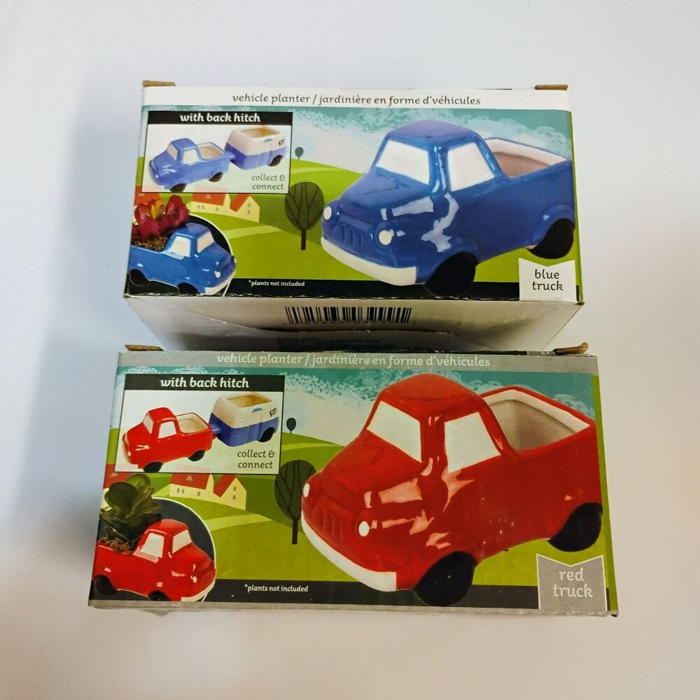 Red Blue Truck Planters, Set of 2, 5" Vehicle Plant Pot, Van Life, Gift for Boy - Picture 1 of 6